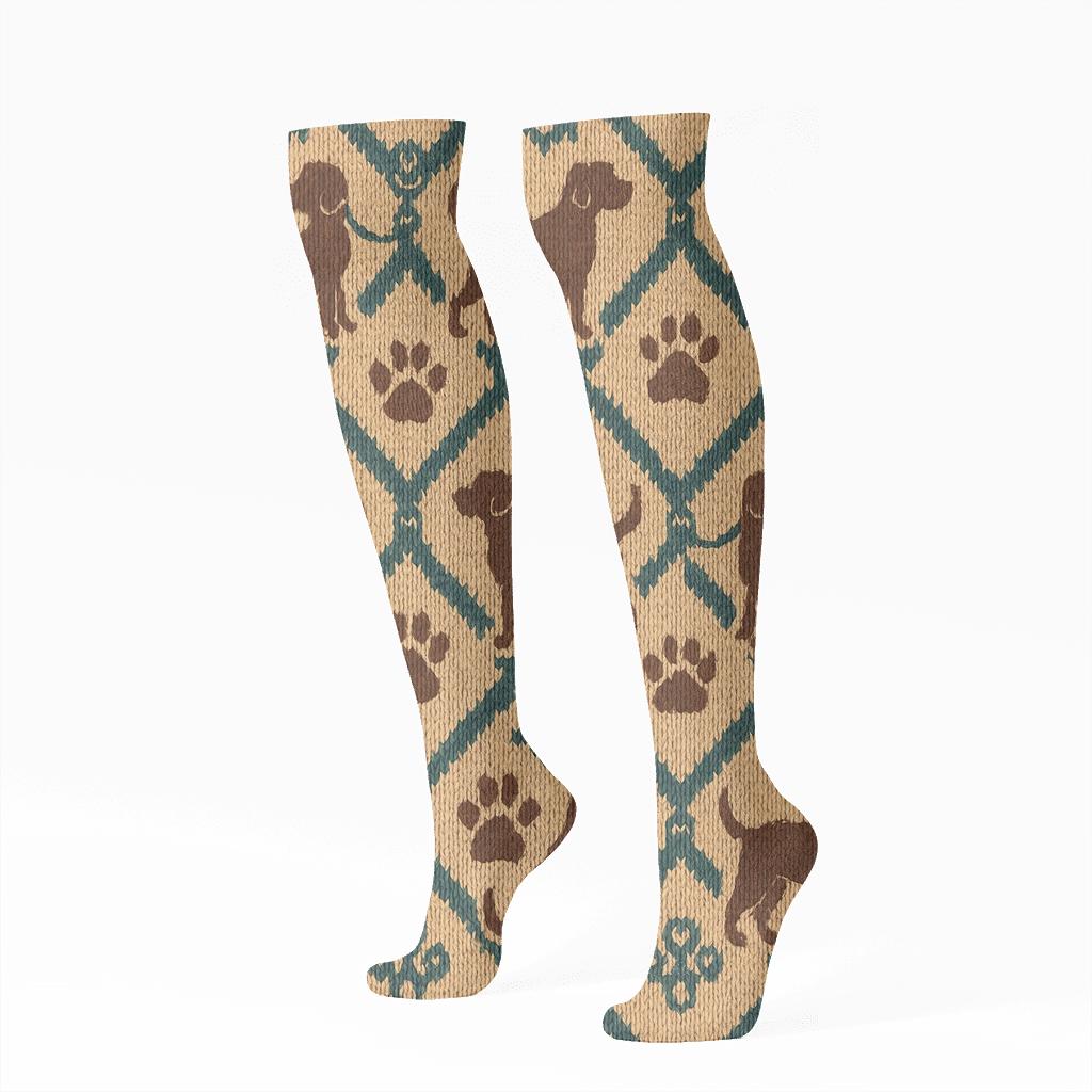 Knitted Pattern Illusion Labrador Retriever Paw Lattice soft everyday knee-high socks