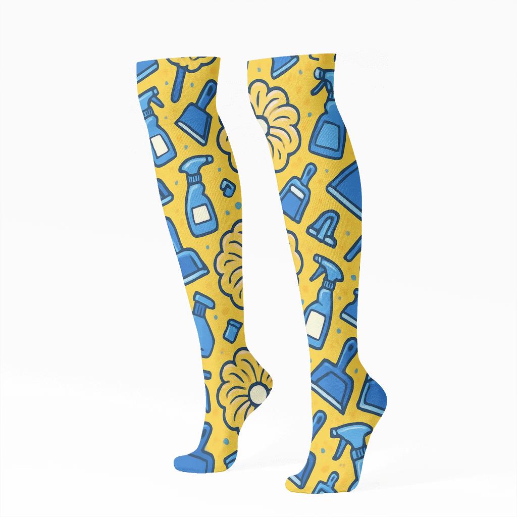 Mop Head Rosette Tiles, Custodian Edition comfortable cotton knee-high socks