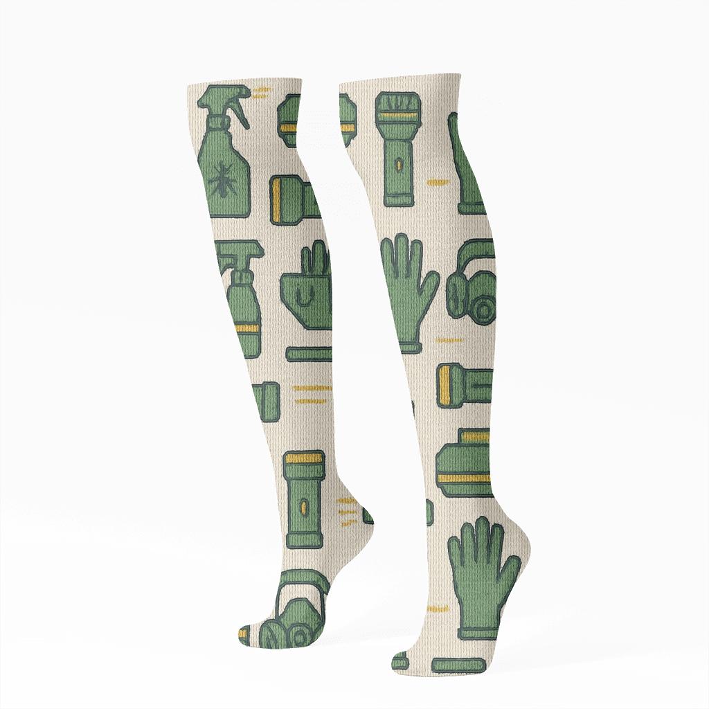 Knitted Pattern Illusion For Pest Control Technician Toolkit Tiles trendy patterned knee-high socks