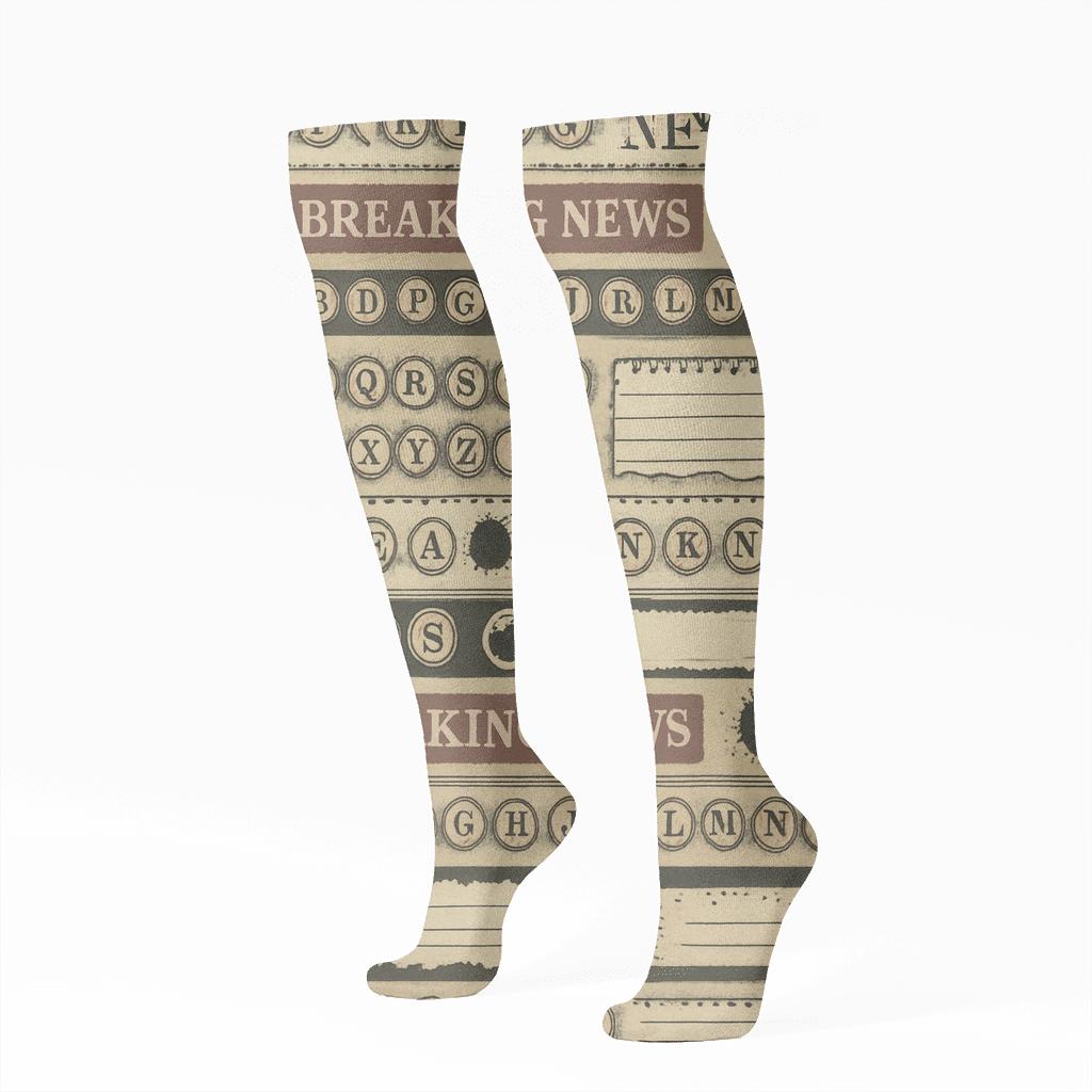 Vintage Newsprint Poster Look With Journalist Headlines Bands custom knee-high socks