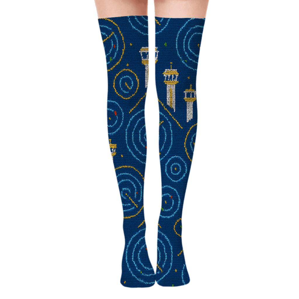 Radar Quilt Illusion For Air Traffic Controller trendy patterned over-the-knee socks
