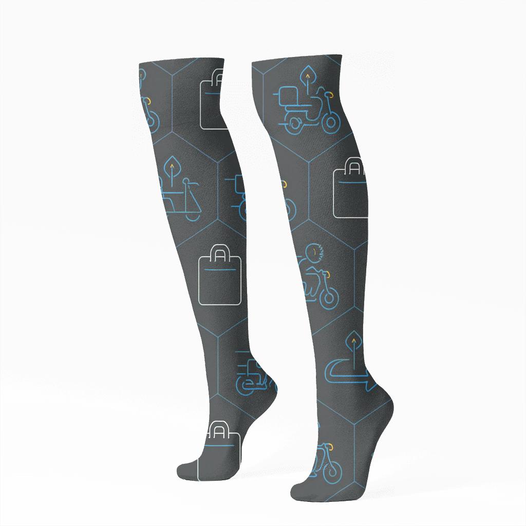 City Route Tessellation With Courier Icons stylish athletic knee-high socks
