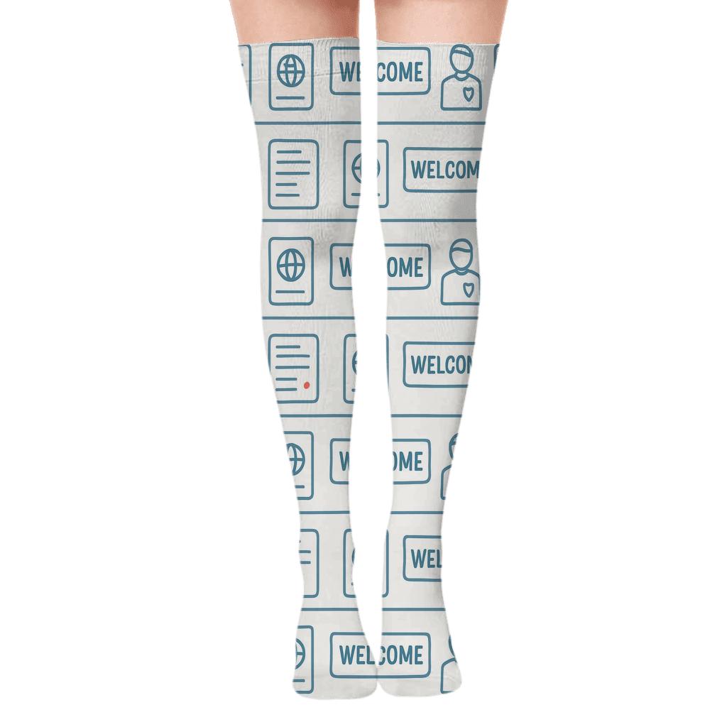 Airport Form Bands With Immigration Officer Icons unique graphic over-the-knee socks