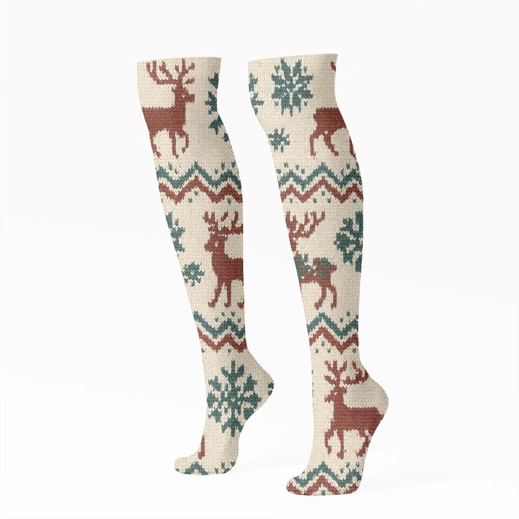 Xmas Nordic Knit Reindeer Chevron custom knee-high socks