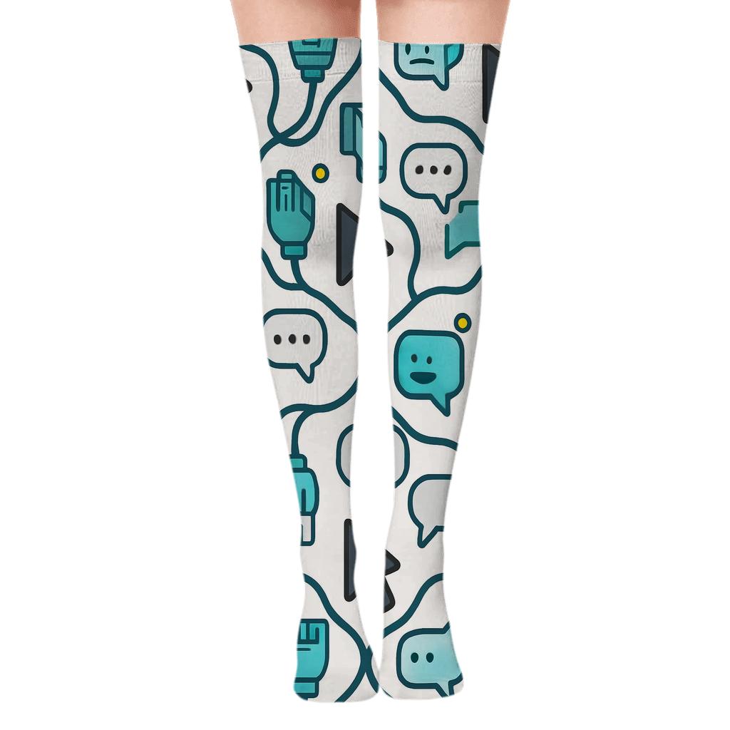 Help Desk Icons With It Support Specialist Rhythm designer print over-the-knee socks