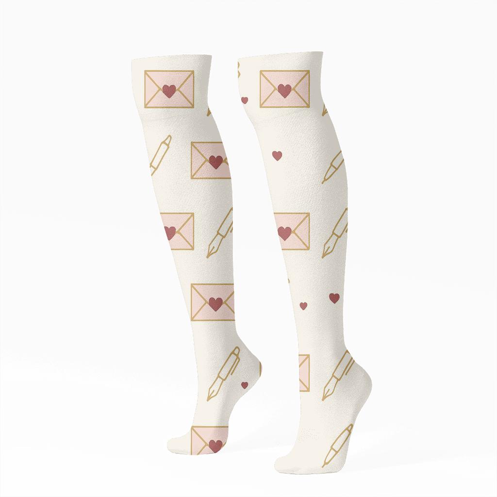 Modern Minimalist Graphic With Valentines Love Letter Envelope Accents designer print knee-high socks