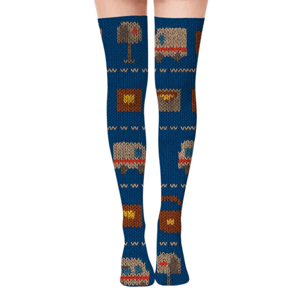 Mail Carrier Knitted Route Grid designer print over-the-knee socks