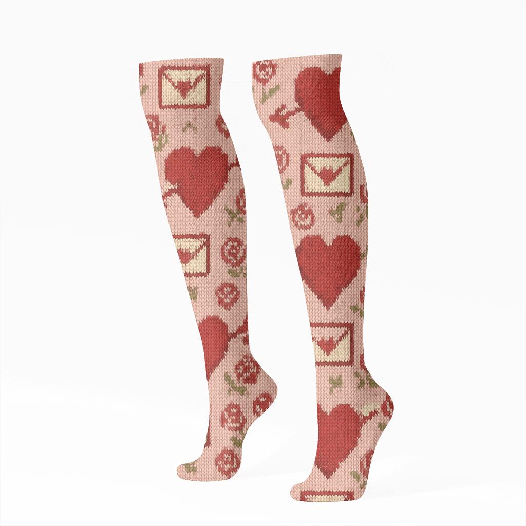 Knitted Valentines Heart With Arrow Fair Isle Repeat stylish athletic knee-high socks