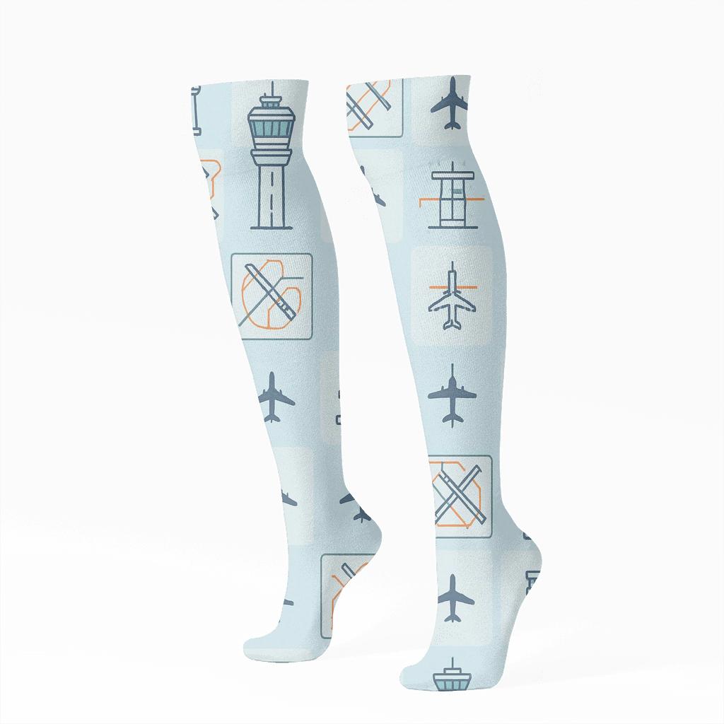 Air Traffic Control Tower Grid Study trendy patterned knee-high socks