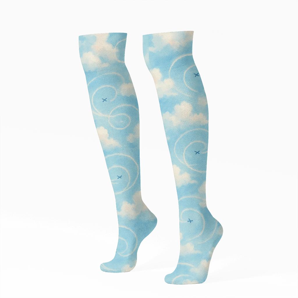 Painted Sky Study With Airplane Swirls designer print knee-high socks