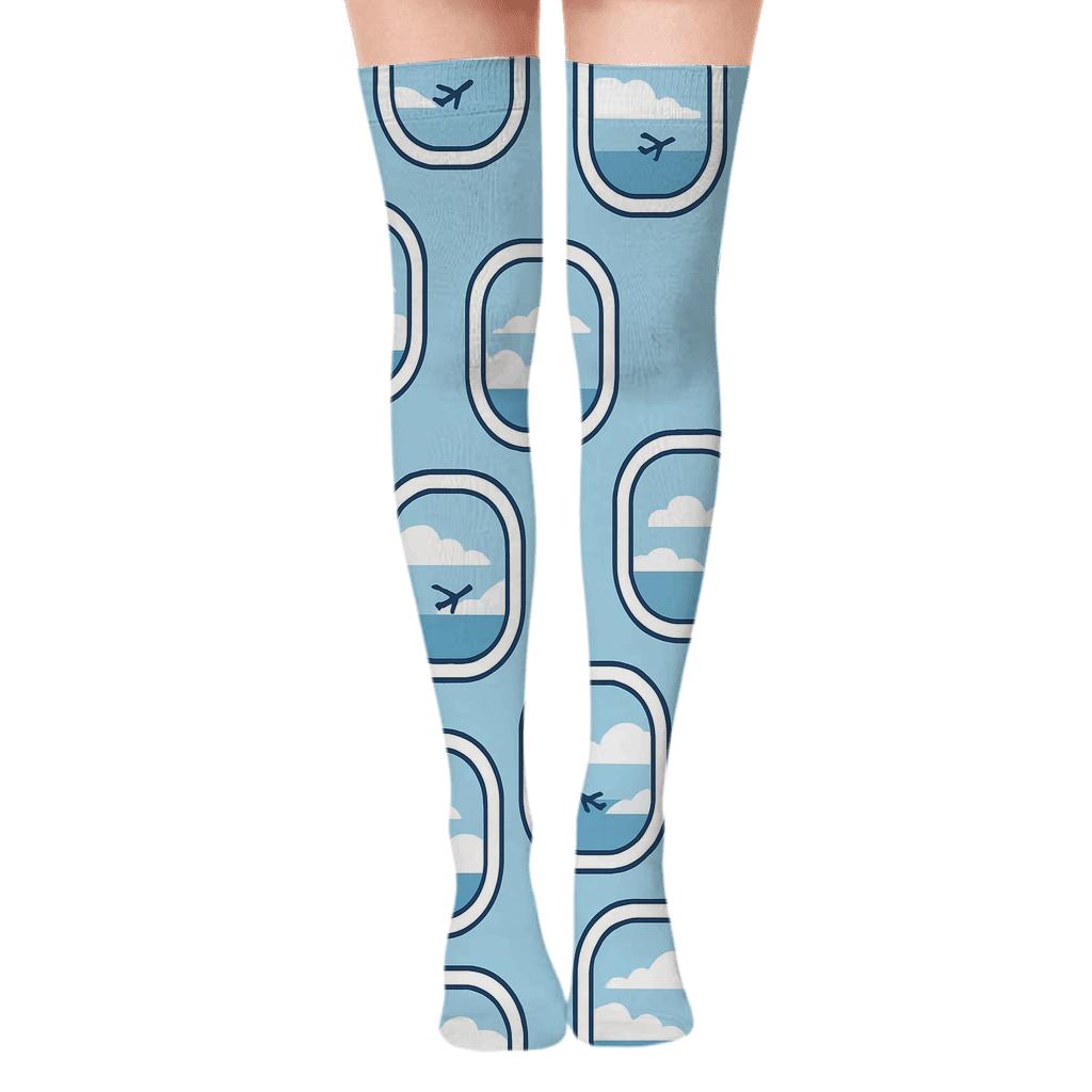 Cloud Lattice With Airplane Windows personalized over-the-knee socks