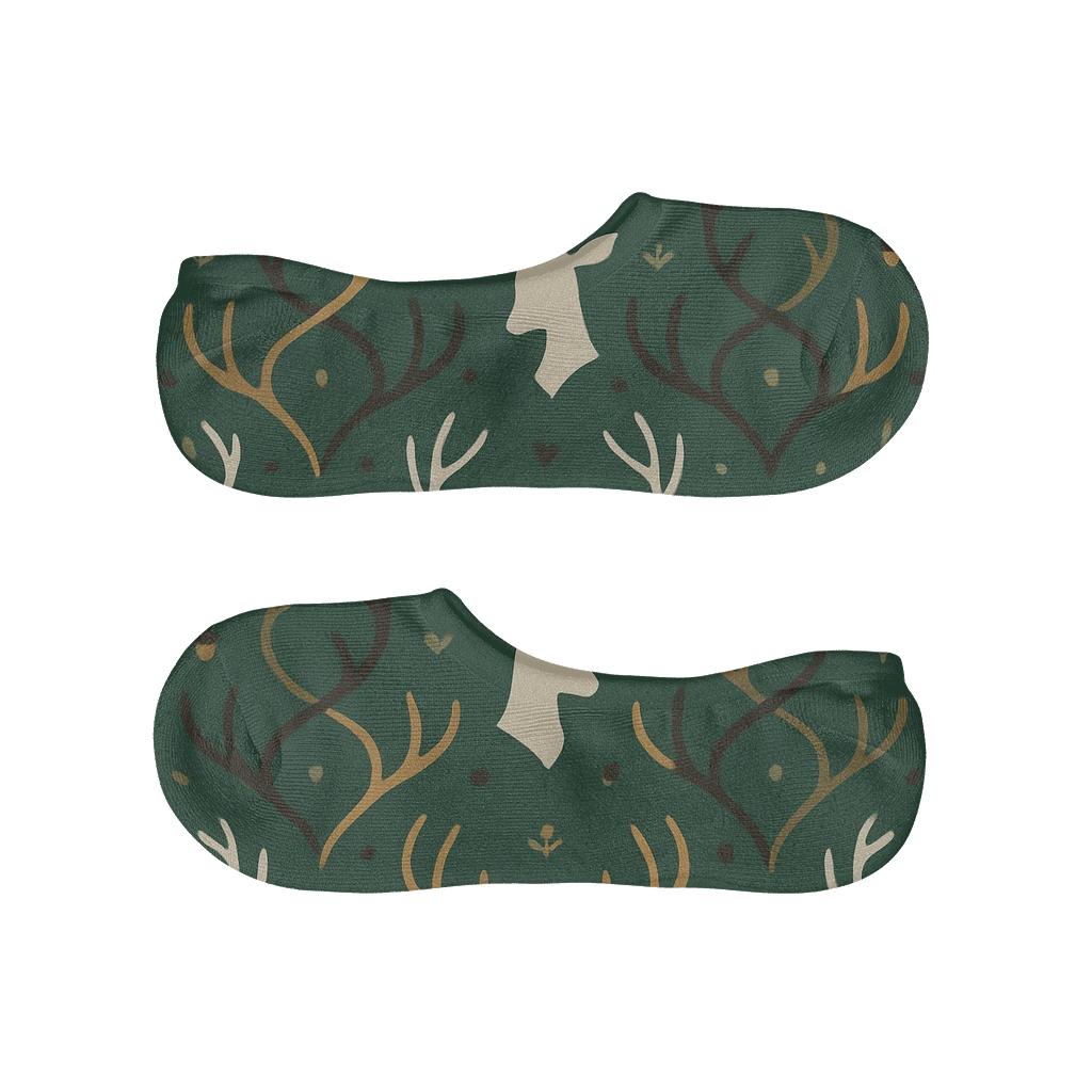 Antler Lattice On Forest Green Background Deer designer print no-show socks