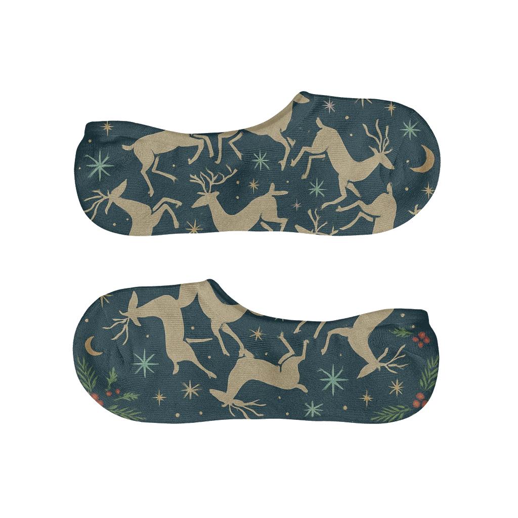 Midnight Blue Reindeer Carousel With Rudolph low cut no-show socks
