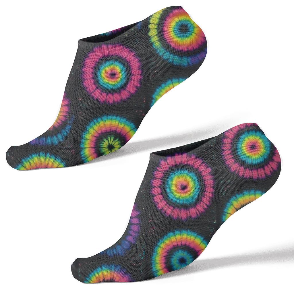 Neon Spiral Whorl Tile Grid On Black Background unique graphic ankle socks