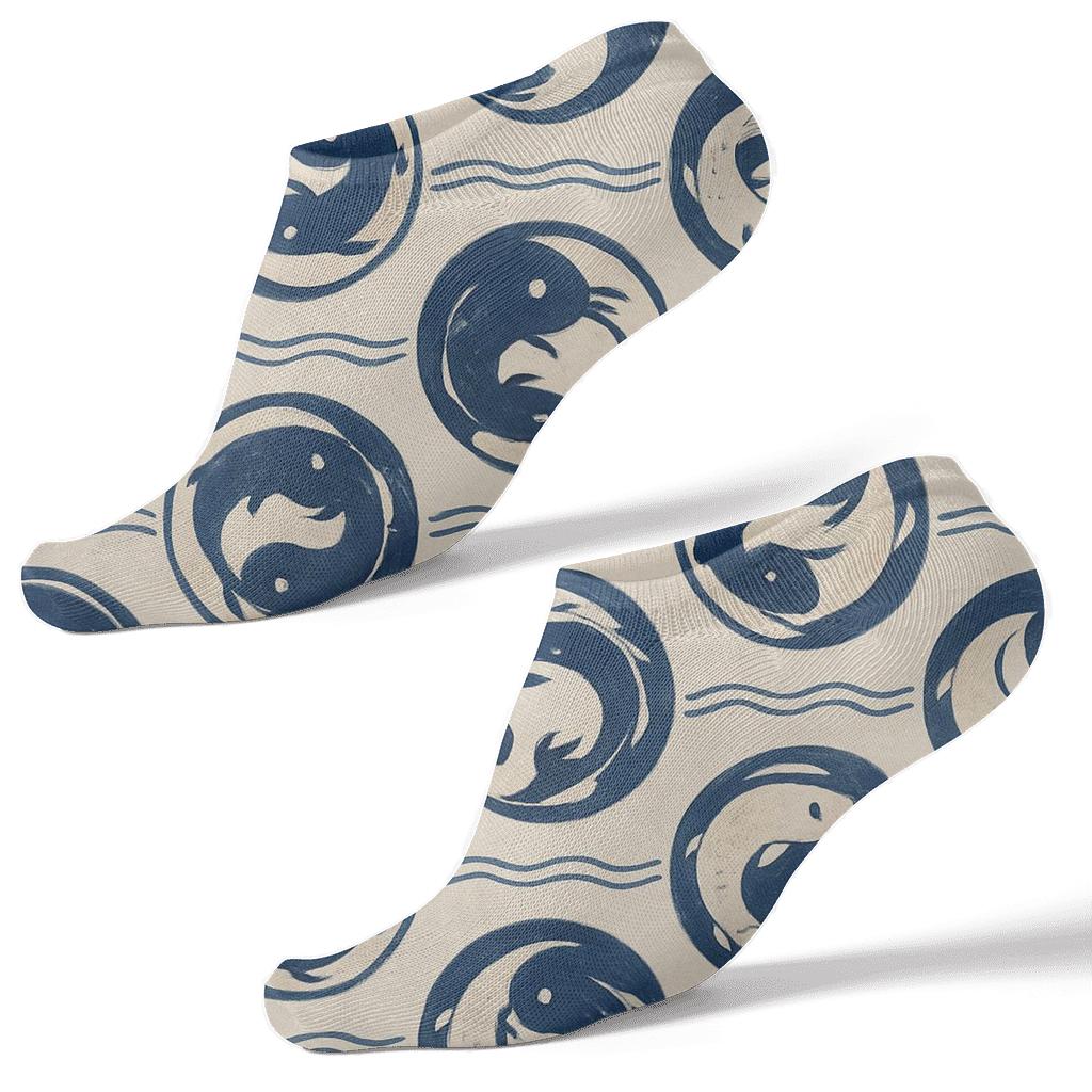 Indigo Koi Dual Spiral Tile On Pale Cream custom ankle socks