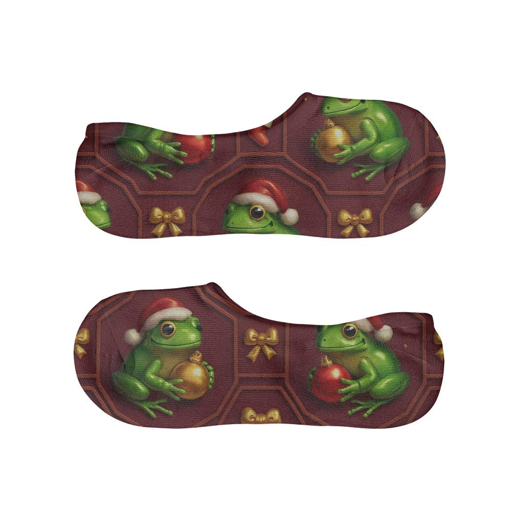 3D Ornament Frogs Hex Tessellation On Burgundy Background comfortable low-cut socks