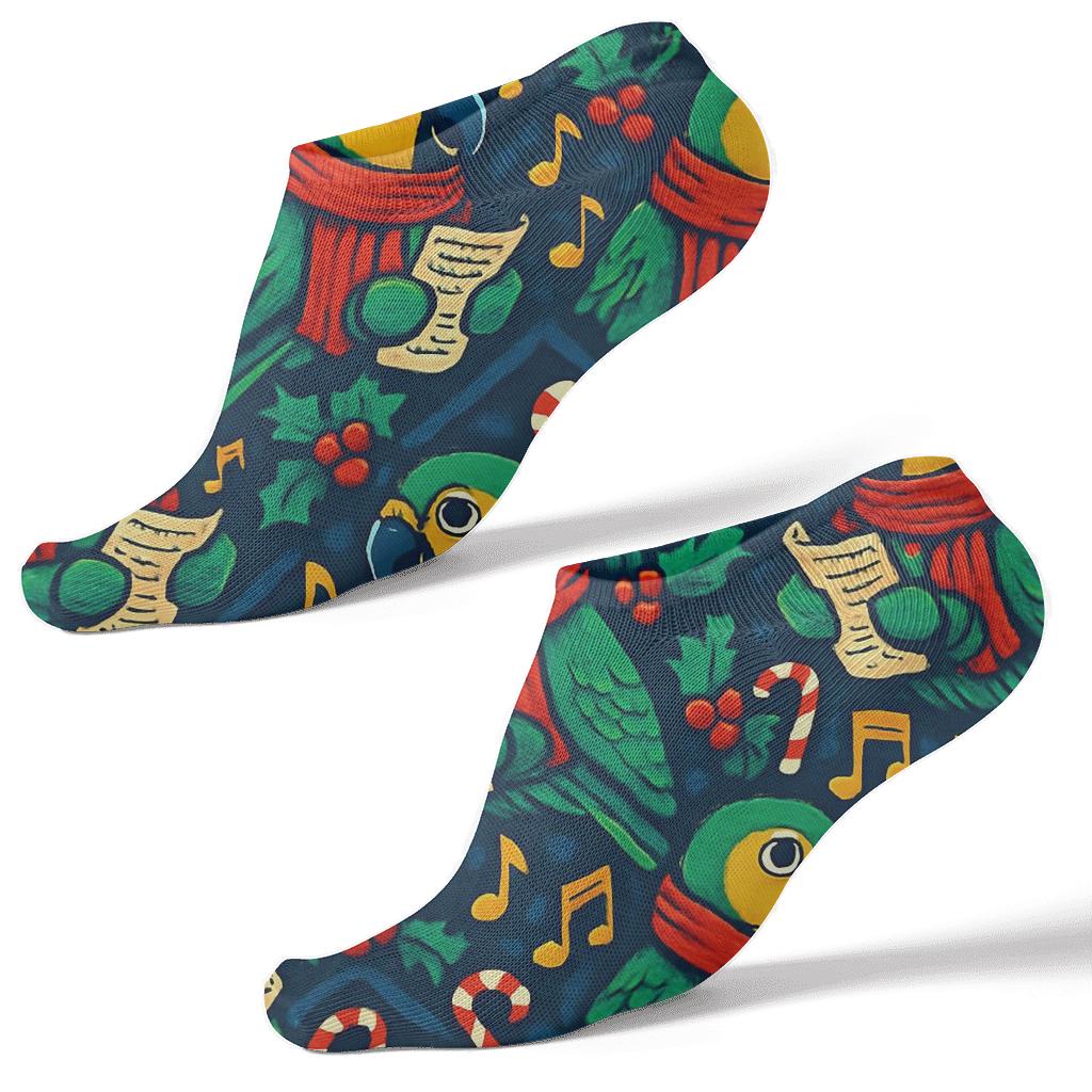 Parrot Carolers Chevron Repeat On Midnight Navy Background personalized ankle socks