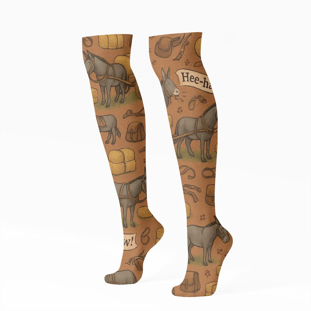 Market Day Donkey Collage Tiles personalized knee-high socks