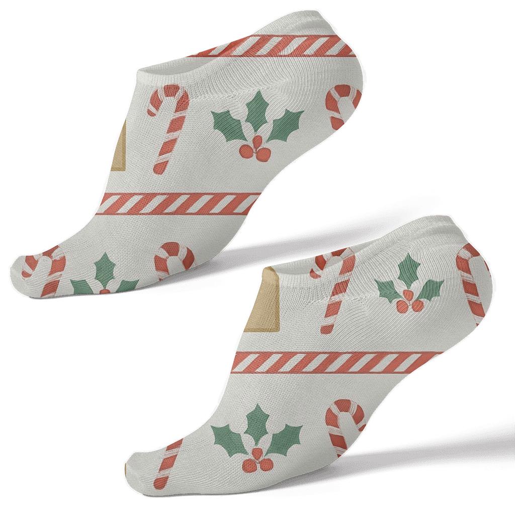 Elegant Chic Border Wrap Candy Canes On Light Gray soft everyday ankle socks
