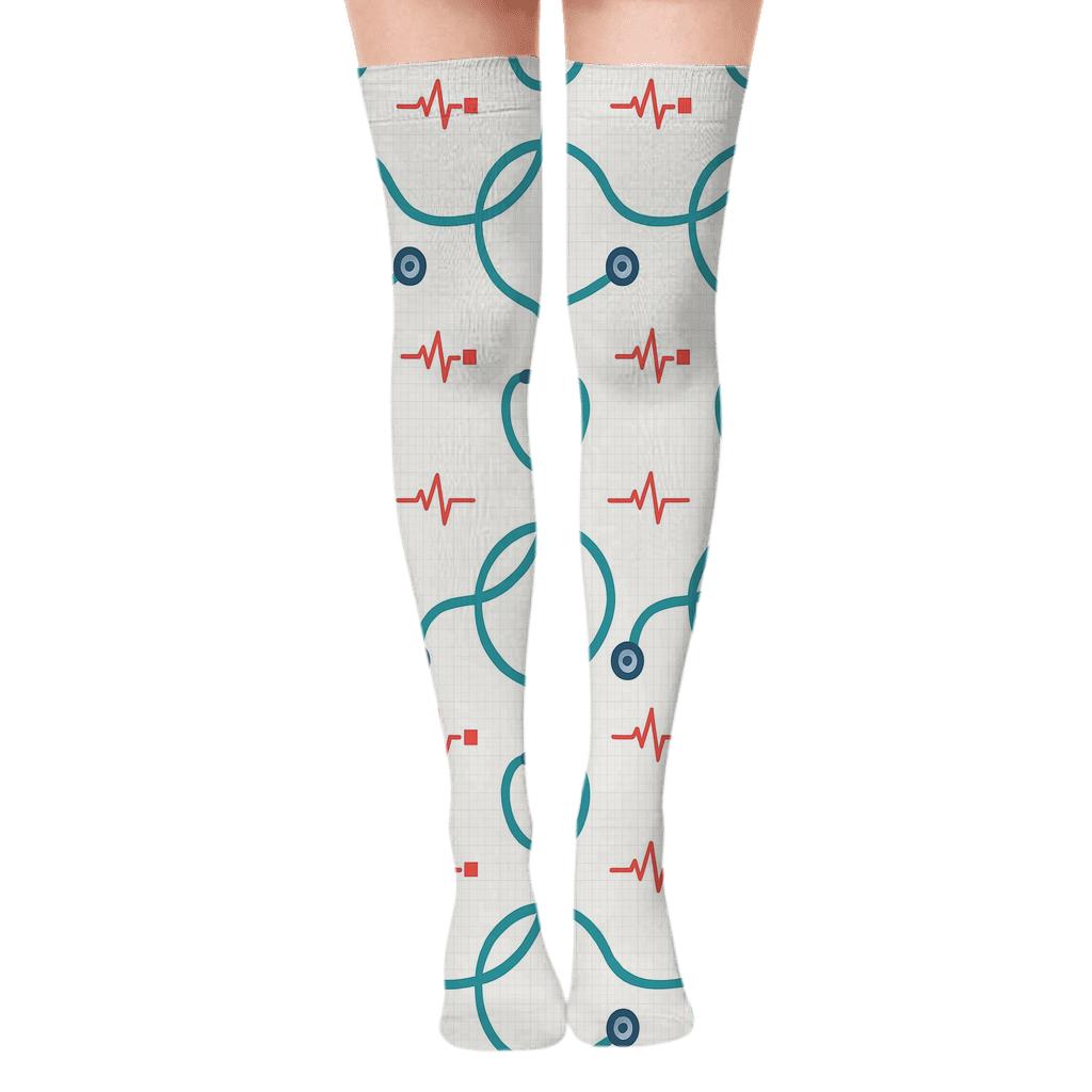 Doctor Stethoscope Lattice On Snow White custom over-the-knee socks