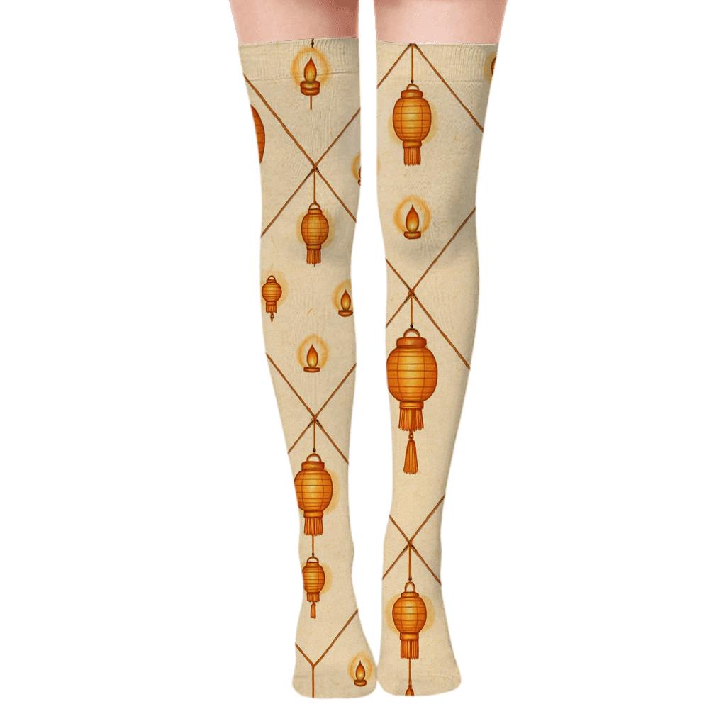 Tassel Chevron With Mini Lantern Accents premium cozy over-the-knee socks