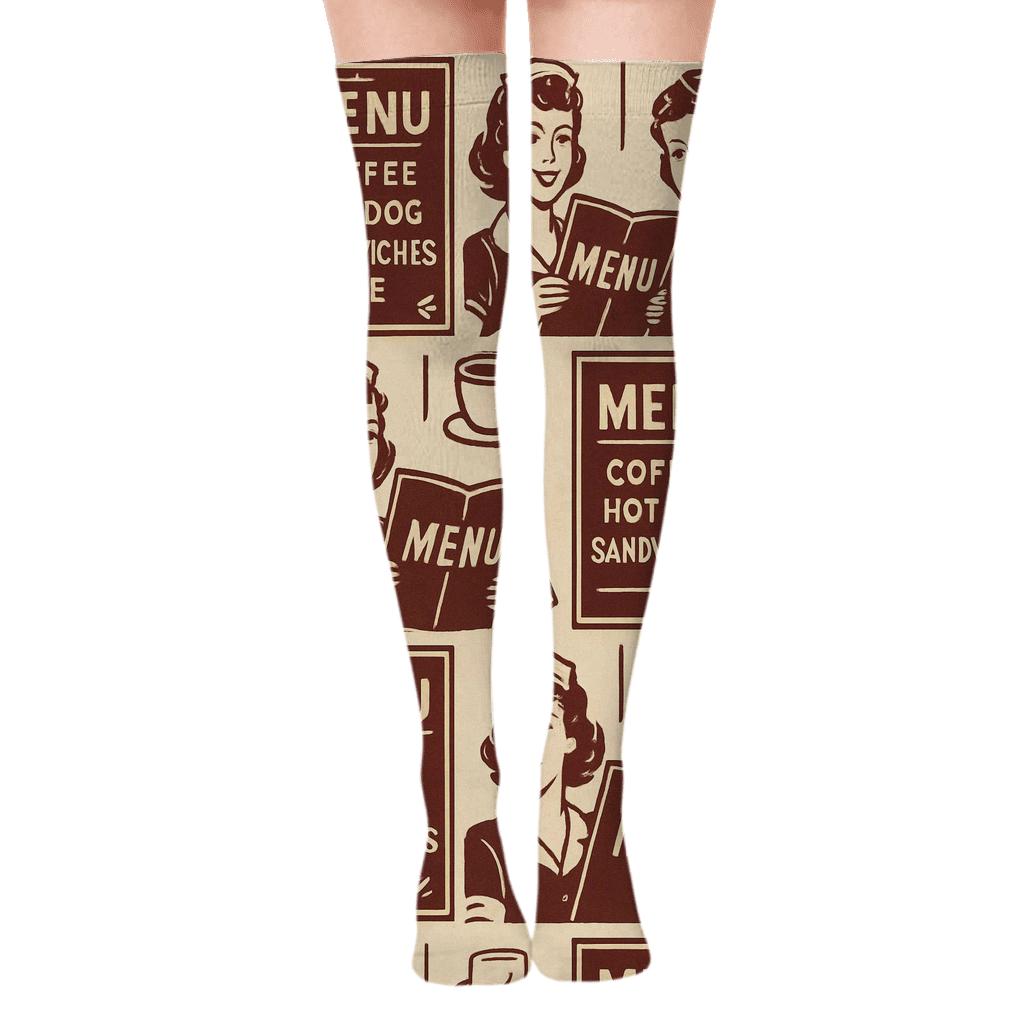 Menu Board Lattice With Waitress Portrait Tiles trendy patterned over-the-knee socks