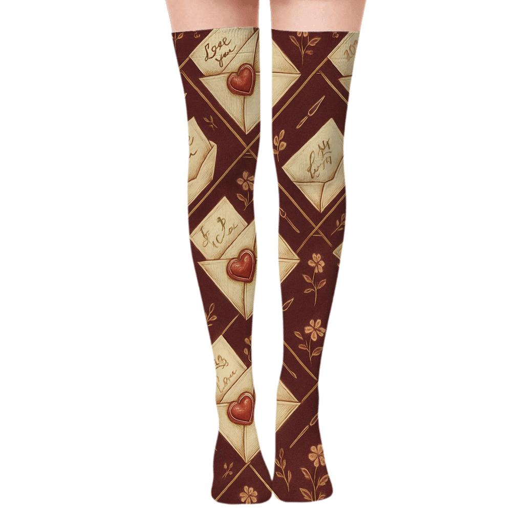 Mirror Lattice Valentines Love Letter Envelope And Wax Seal Ribbons custom over-the-knee socks