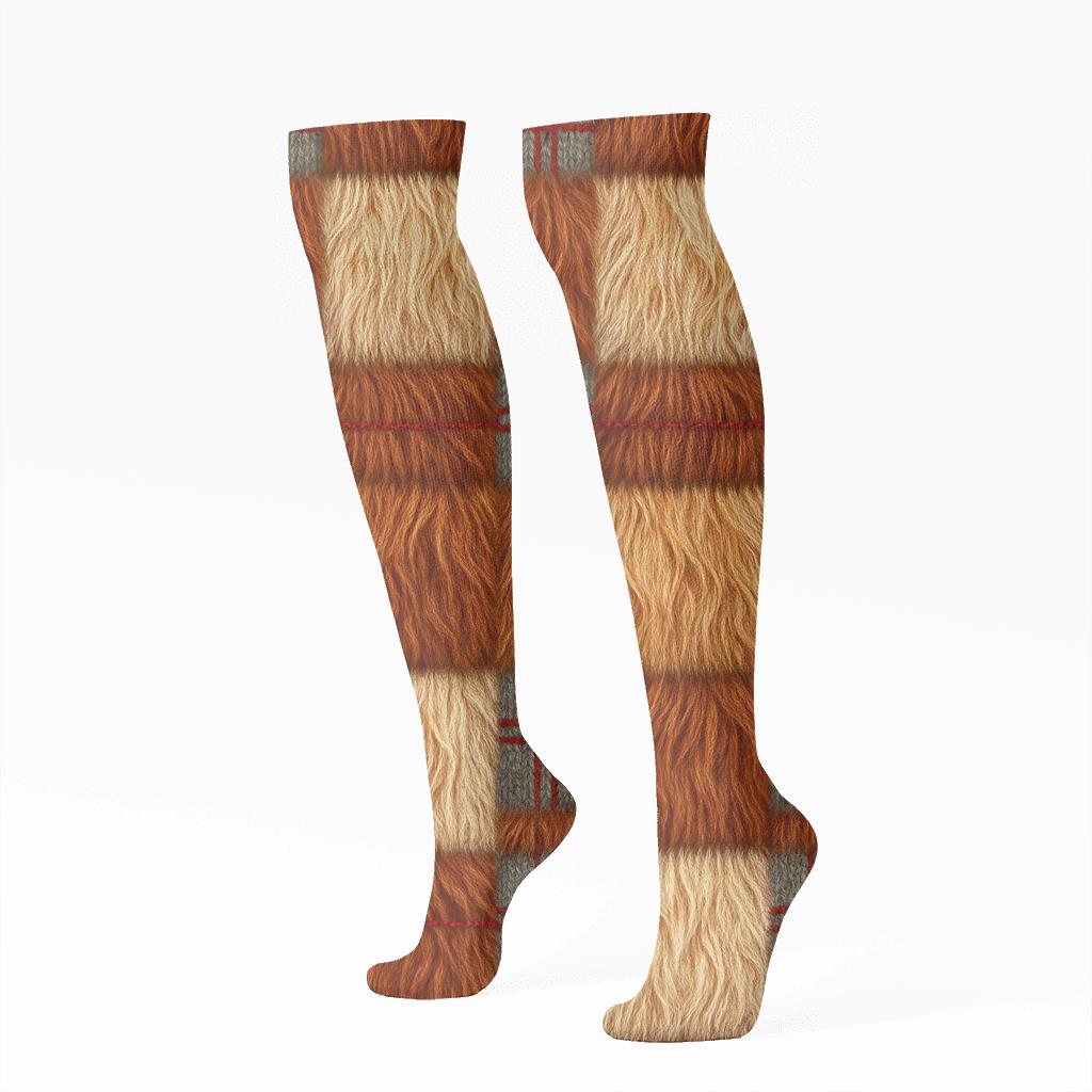 Knit Illusion Shaggy Hide Highland Cow Check premium sports knee-high socks