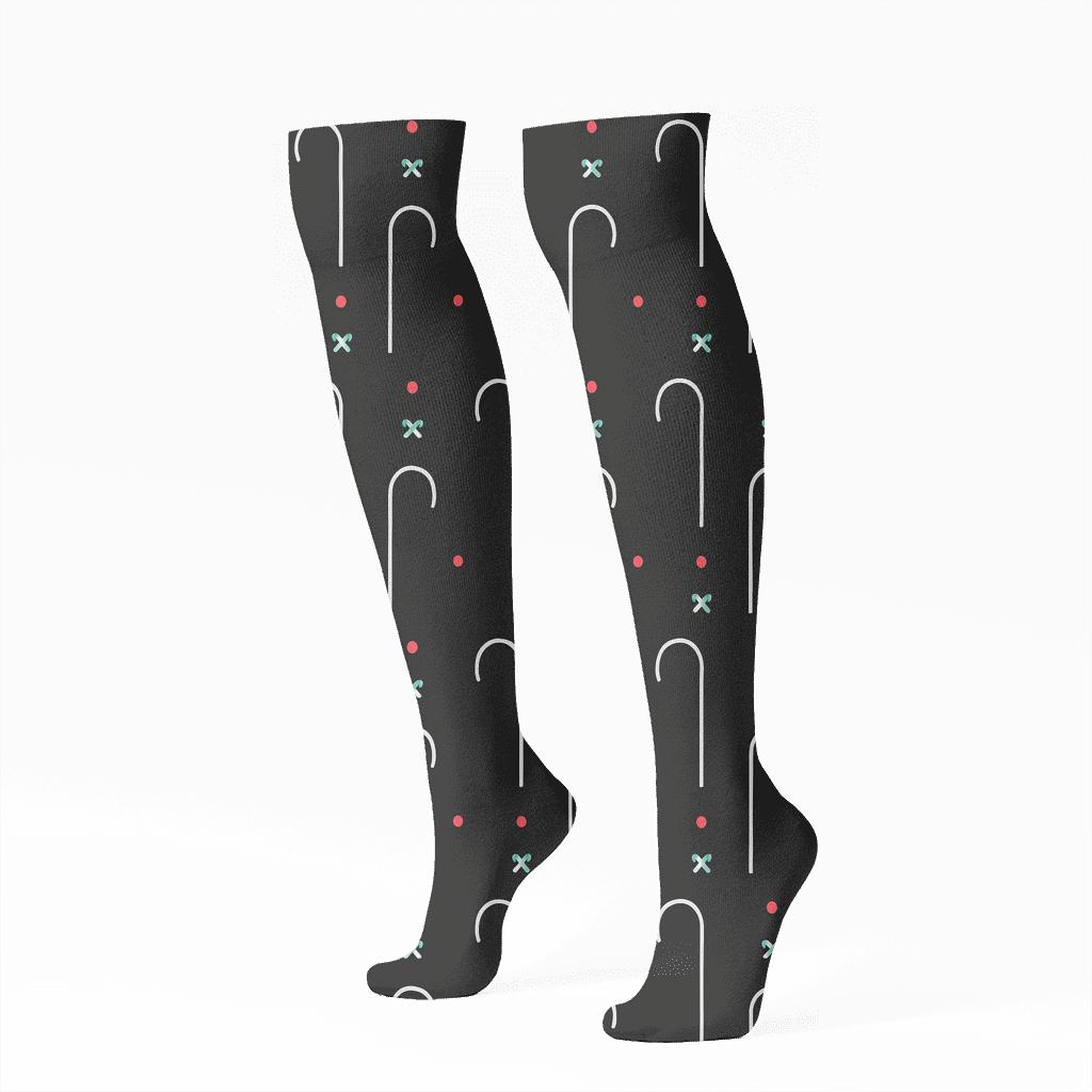 Minimal Hooks Grid With Candy Canes Accent Dots comfortable cotton knee-high socks