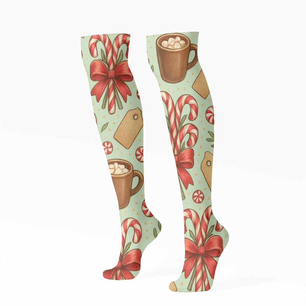 Candy Canes Bouquet Vignettes In Festive Collage unique graphic knee-high socks
