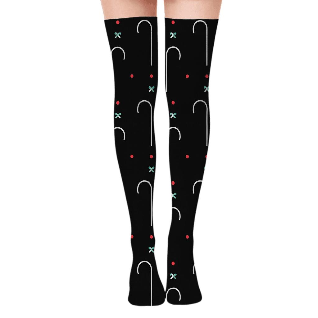 Minimal Hooks Grid With Candy Canes Accent Dots custom over-the-knee socks