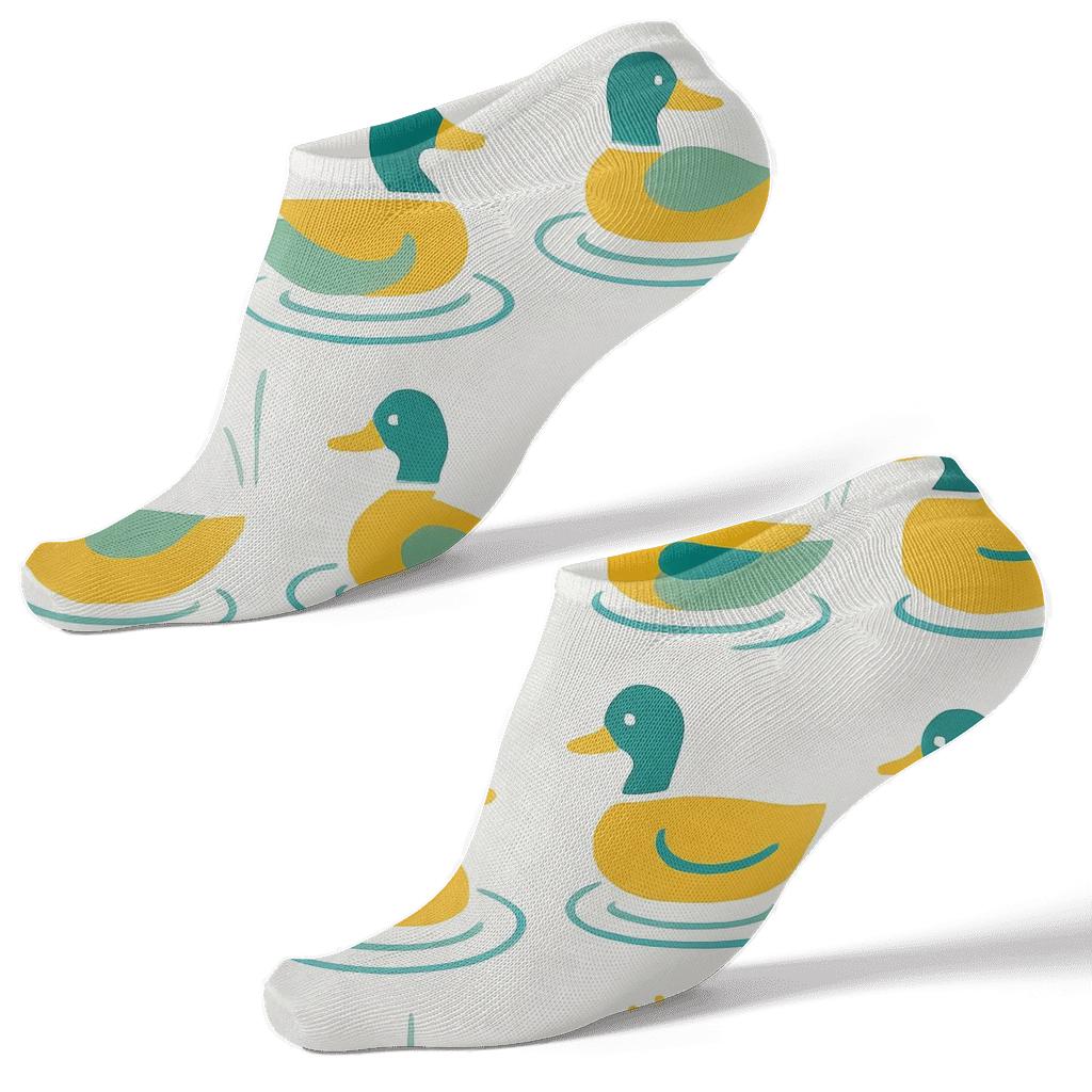 Mallard Parade With Duck Motifs In Minimal Grid trendy patterned ankle socks