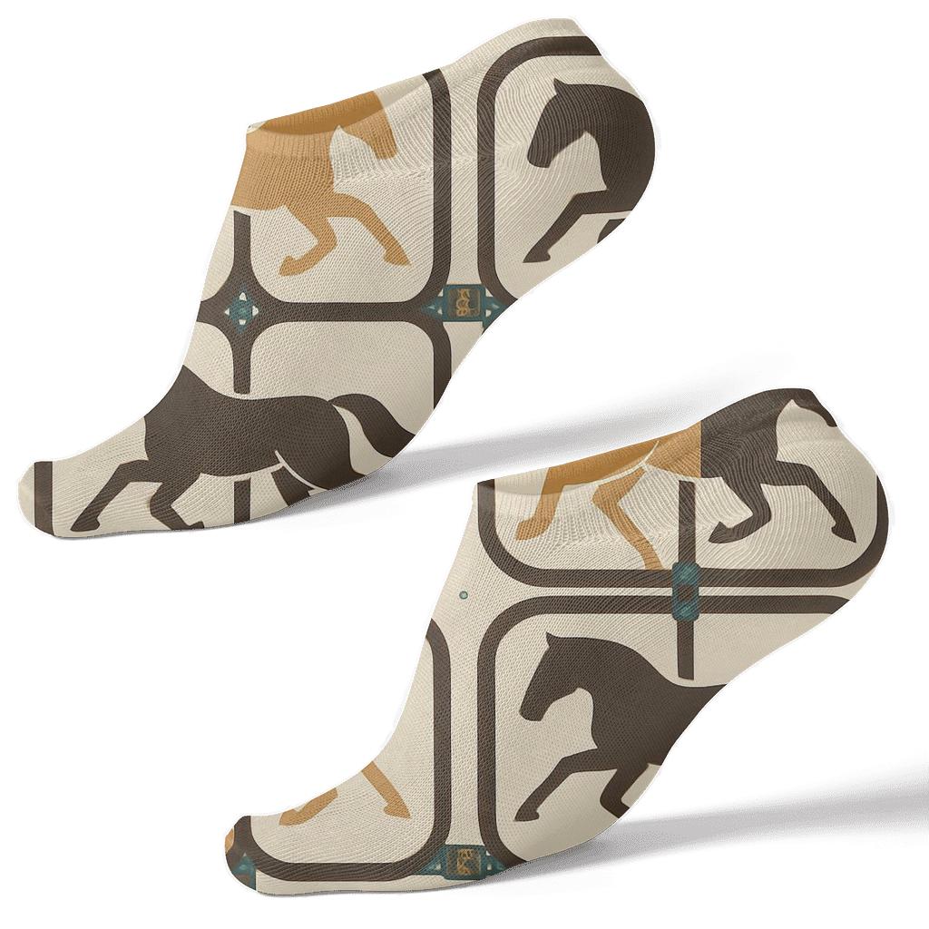 Sandy Beige Lattice With Galloping Horse premium sports ankle socks
