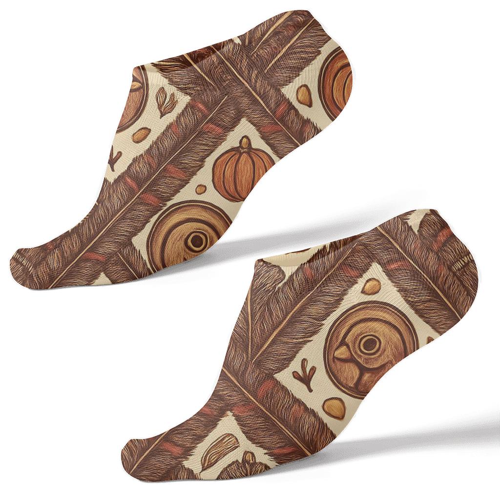 Feather Lattice With Turkey Medallions premium sports ankle socks