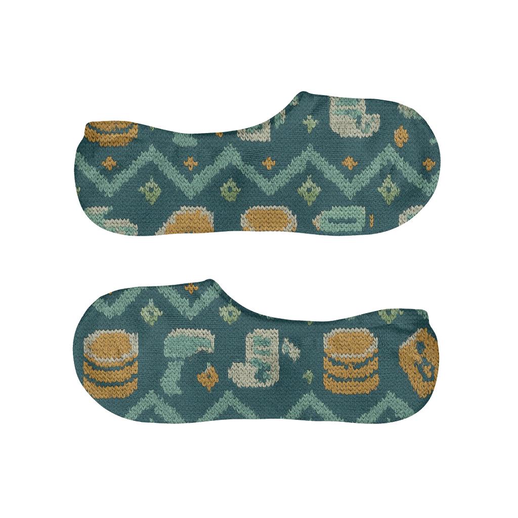 Cashier Coin Chevron On Deep Teal designer print no-show socks