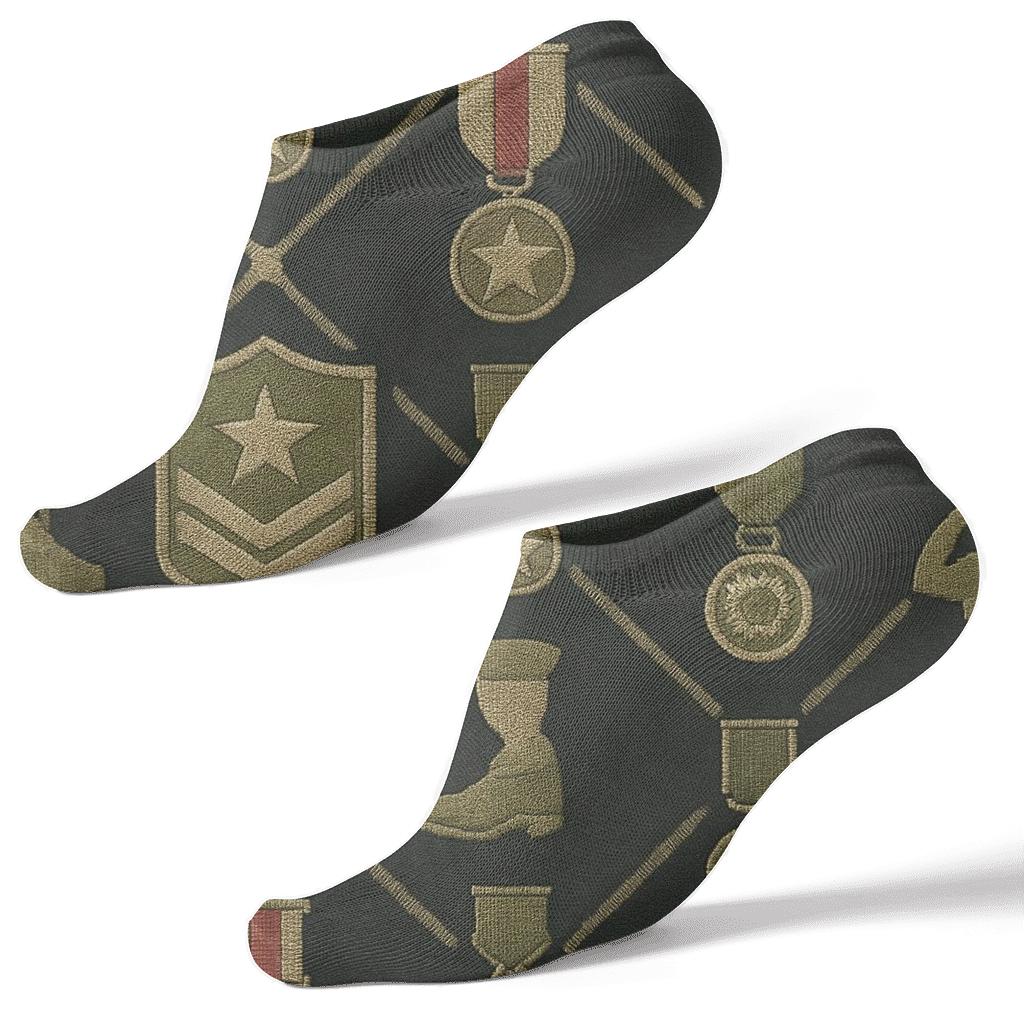 Soldier Insignia Lattice On Charcoal Field stylish athletic ankle socks