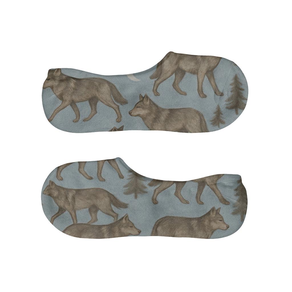 Moonlit Forest Tessellation With Gray Wolf Pack soft cotton no-show socks