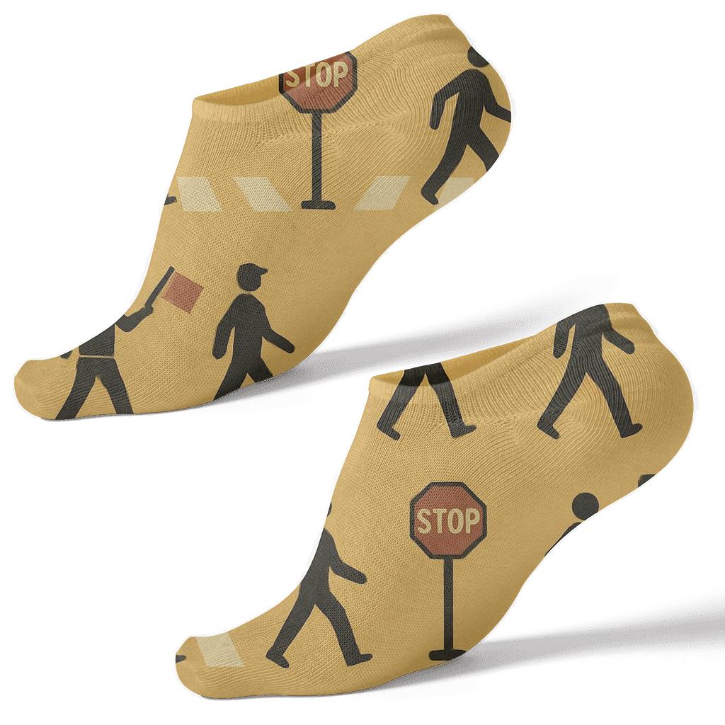 School Zone Scene With Crossing Guard Icons unique graphic ankle socks