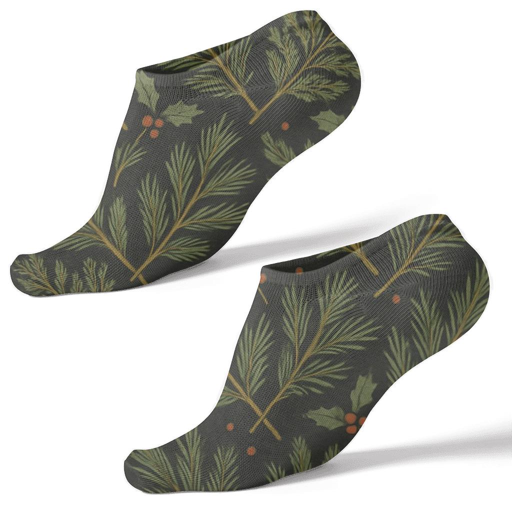 Vintage Botanical Poster Look With Evergreen Branches Lattice designer print ankle socks