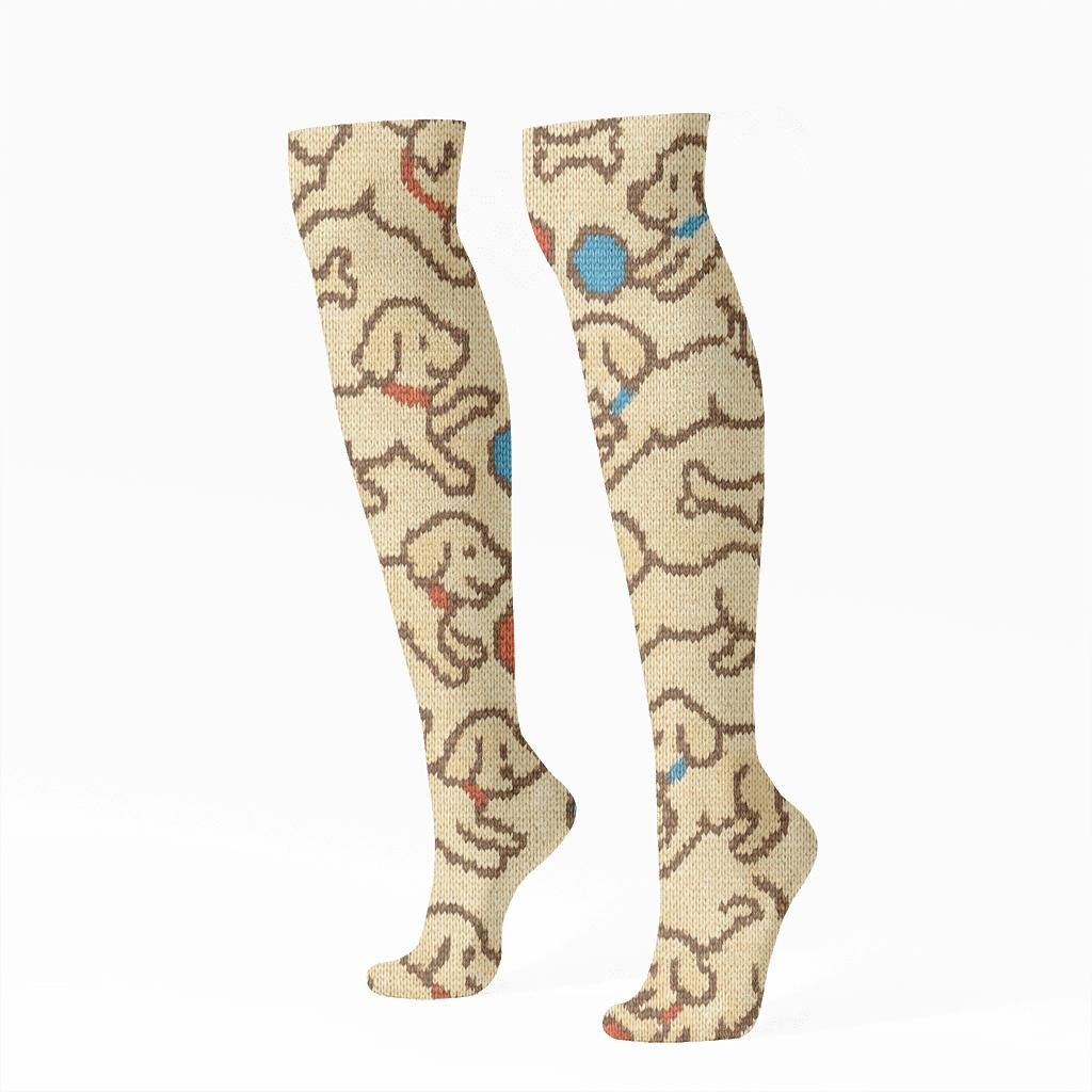 Dog Knit Illusion Fetch Parade unique graphic knee-high socks