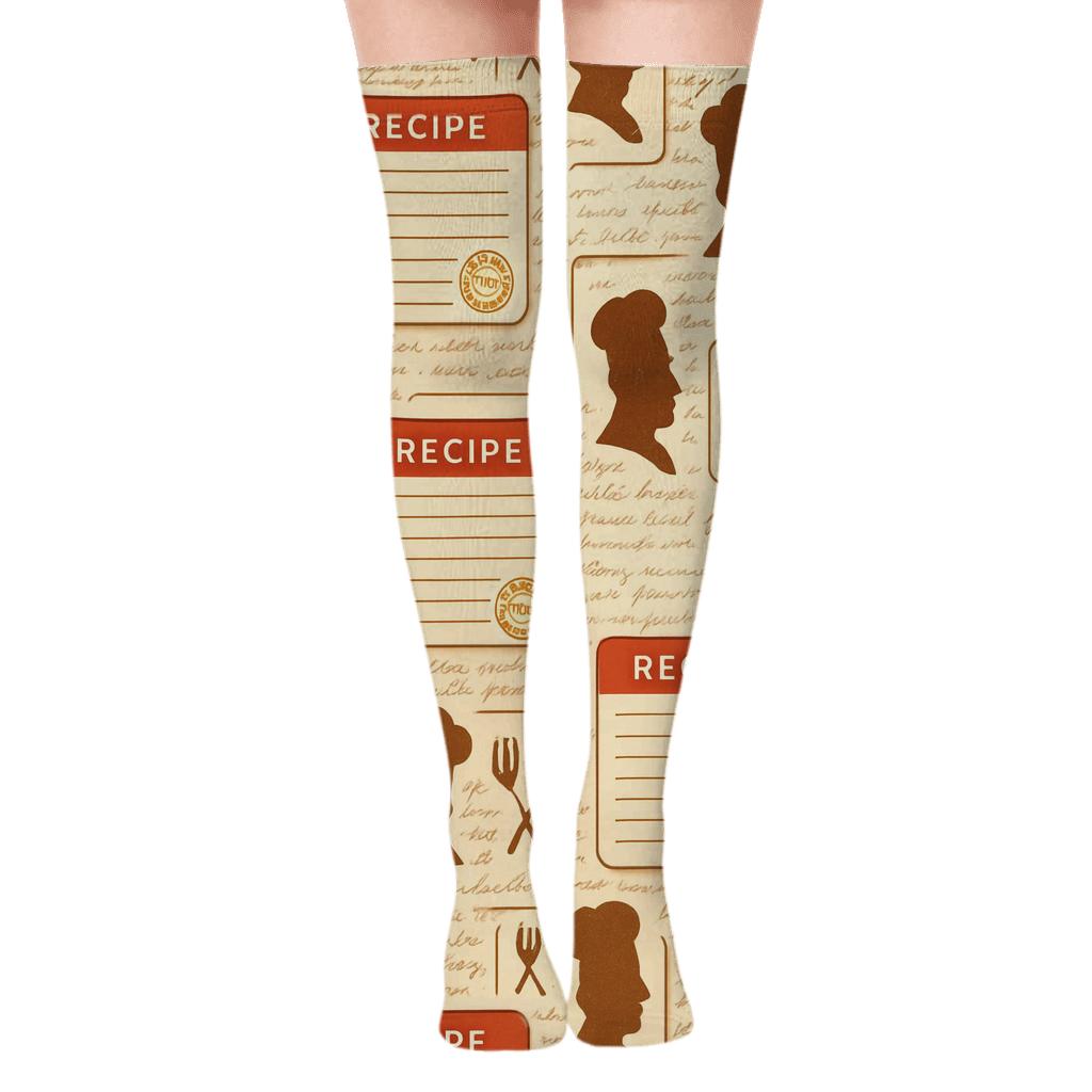 Recipe Card Rhythm With Chef Silhouettes designer print over-the-knee socks