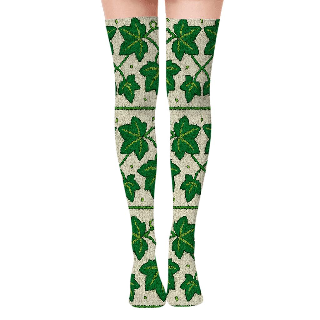 Knitted Ivy Trellis Bands On Pale Cream trendy patterned over-the-knee socks