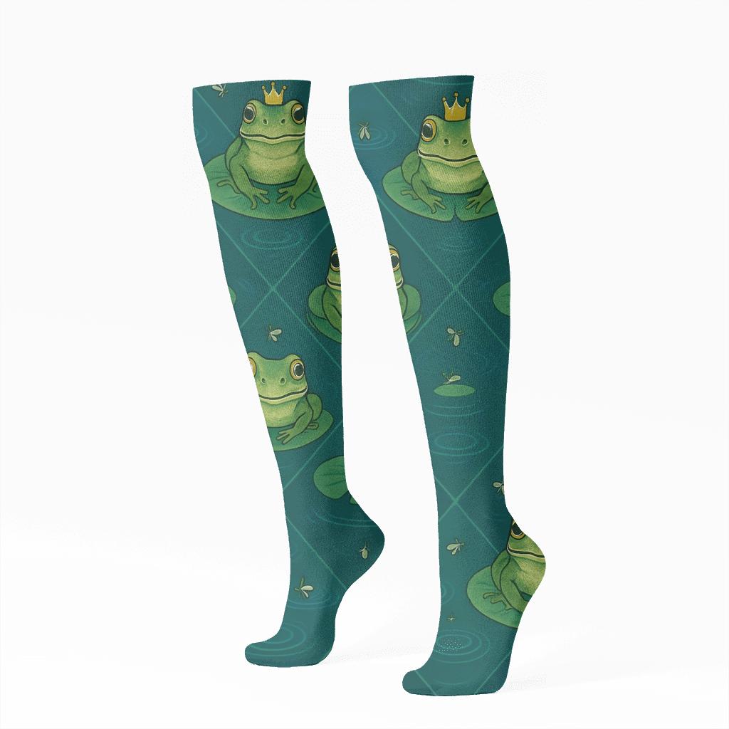Frog Crown Lily Pad Lattice comfortable cotton knee-high socks