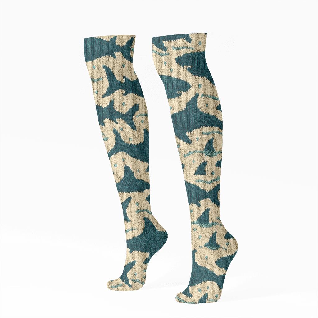 Knit Tidal Tiles Shark Pattern trendy patterned knee-high socks