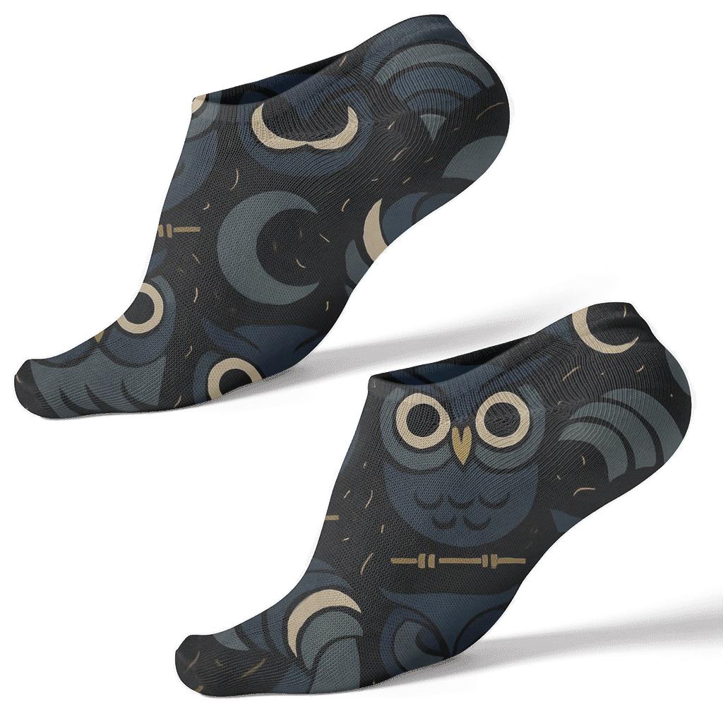 Midnight Owl Feather Rosette Tessellation premium sports ankle socks