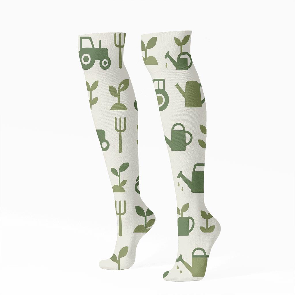 Pasture Grid With Farmer Tools unique graphic knee-high socks