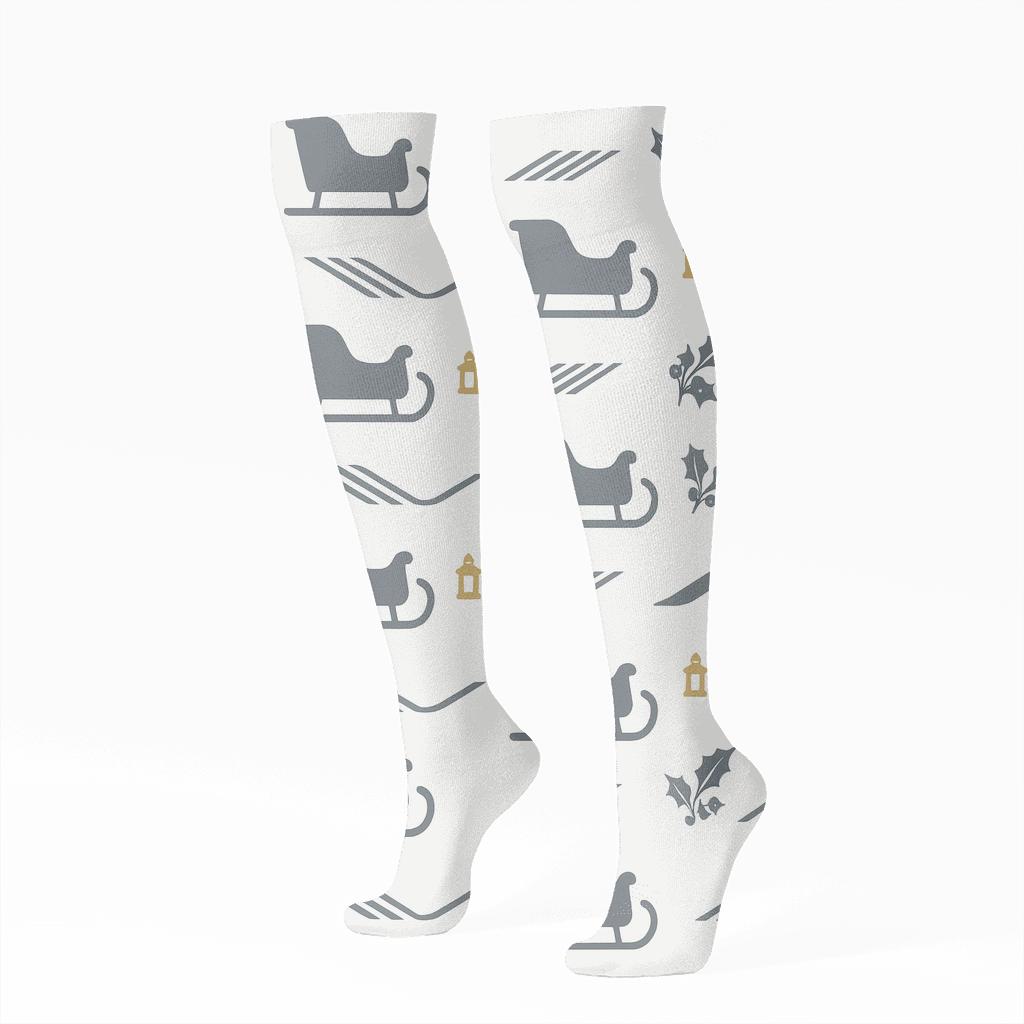 Lantern Lit Path With Sleigh Silhouettes soft everyday knee-high socks