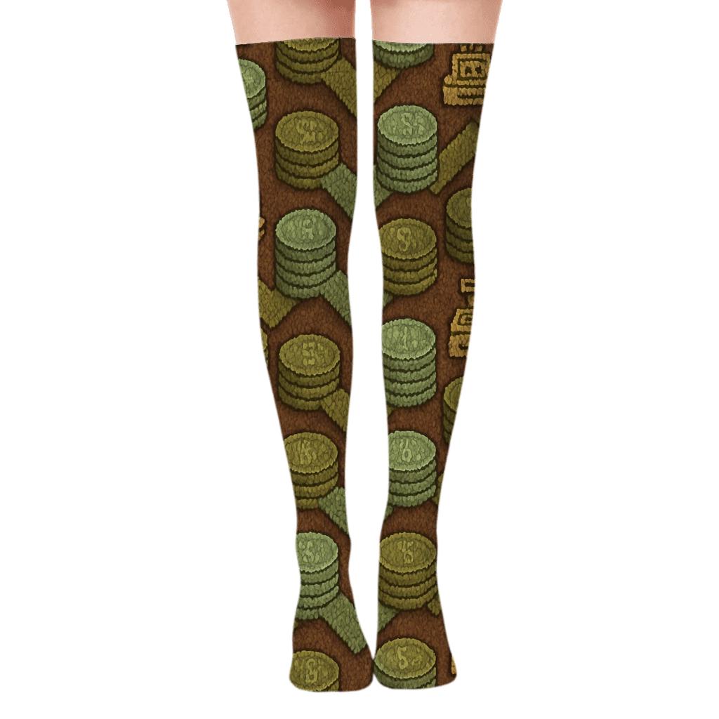 Cashier-Grade Coin Chevron On Earthy Brown unique graphic over-the-knee socks