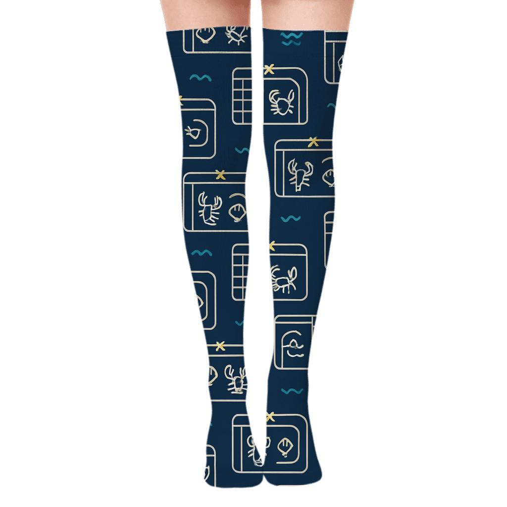 Nautical Grid With Lobster Traps personalized over-the-knee socks