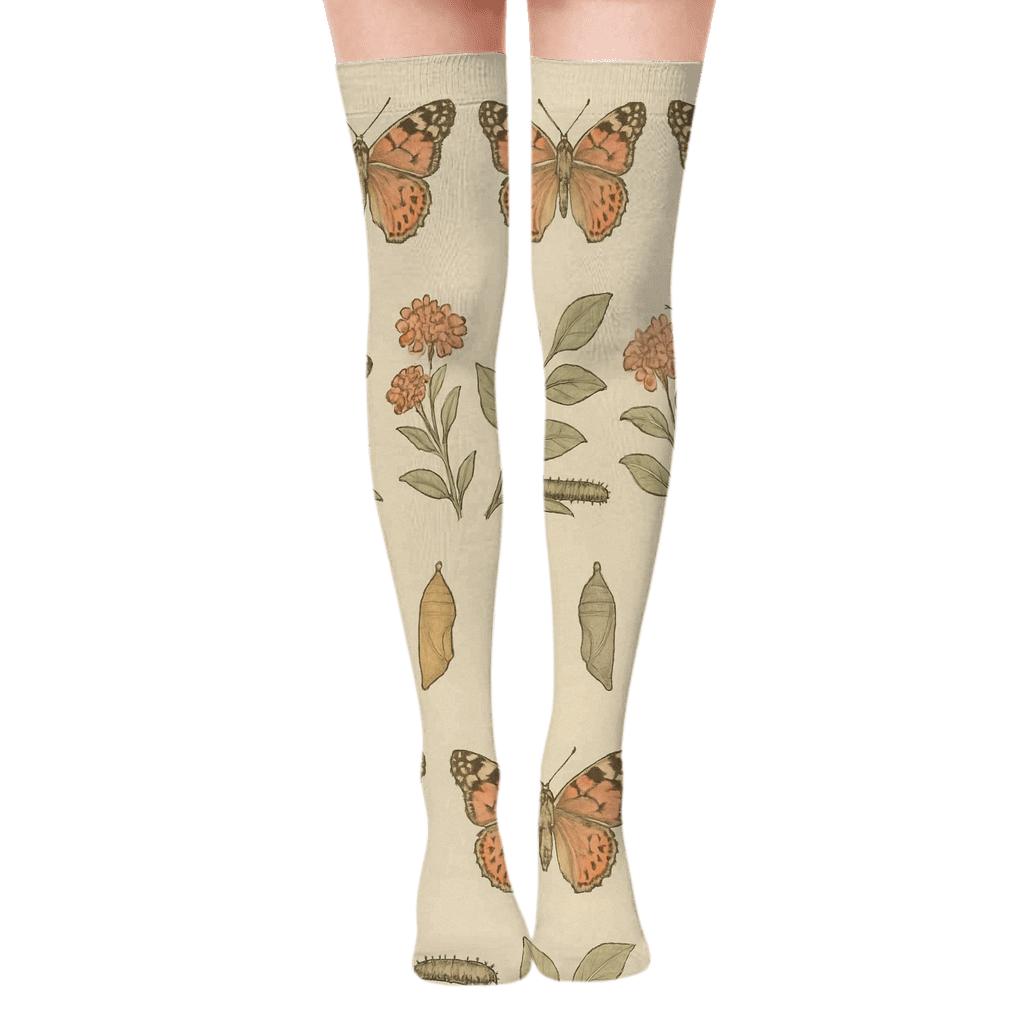 Vintage Field Study Chrysalis Border Parade On Warm Ivory premium cozy over-the-knee socks
